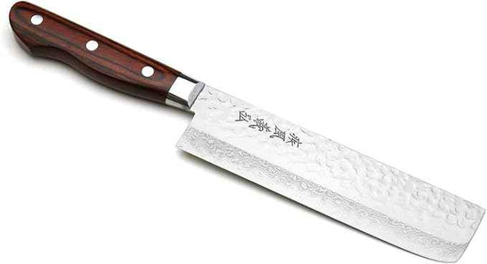 Yoshihiro VG10 16 Layer Hammered Damascus Stainless Steel Nakiri Vegetable Knife 6.5'' (165mm)