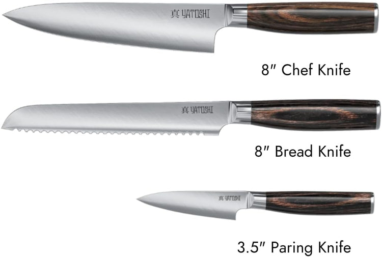 Yatoshi Kitchen Knife Set - 3 Piece, Ultra Sharp High Carbon Stainless Steel, Full Tang