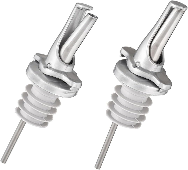 3-in-1 Liquor Pour spout with Built-in Fruit Fly Protection - Dishwasher Safe Hygienic Alcohol Speed Spouts - Also for Olive Oil, Juice, Syrup. Silver 2 Pack