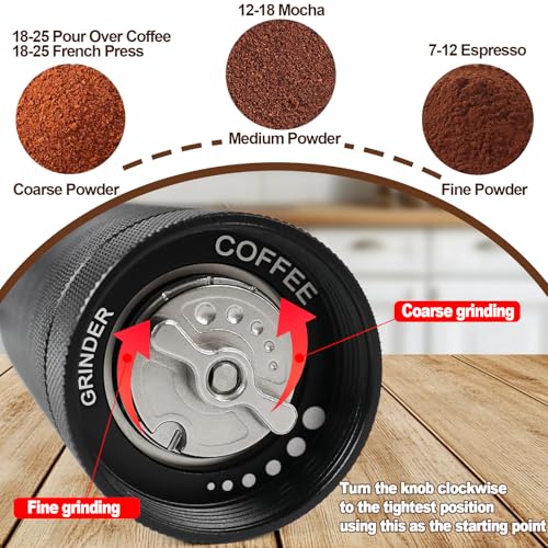 Manual Coffee Grinder Gift Box Detachable Stainless Steel Conical Burr Aluminum Coffee Bean Grinder with 25 Grinding Settings Cleaning Brush Grindable Espresso Moka Pot for Camping Black (Detachable / Black)