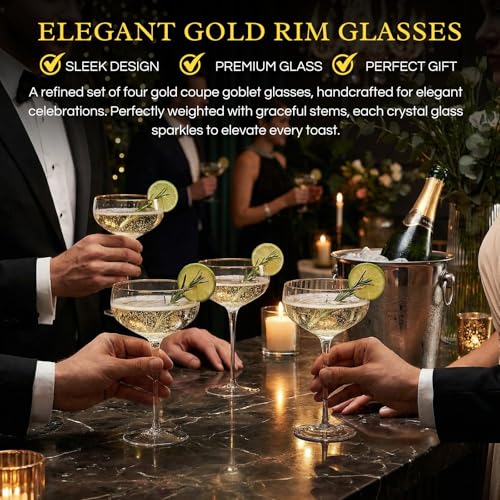 Gold Rim Coupe Glasses 11 oz