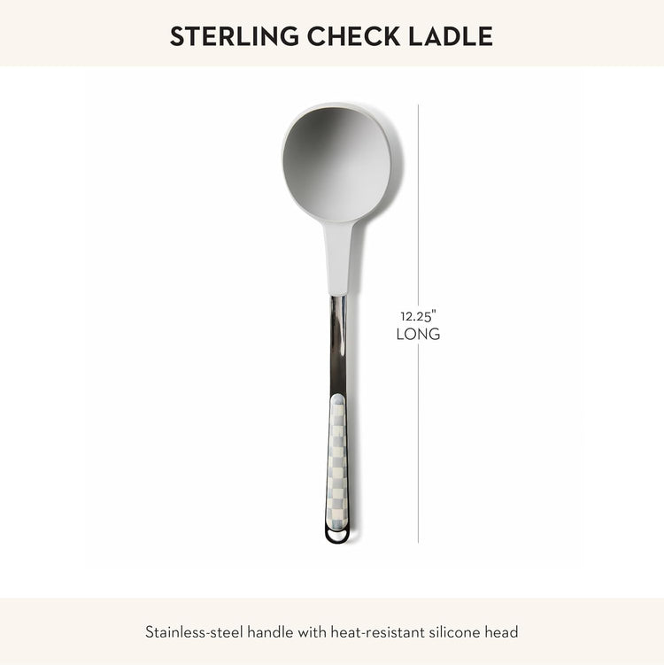 MACKENZIE-CHILDS Kitchen Ladle, Silicone Ladle Spoon for Cooking, Gray-and-White Sterling Check