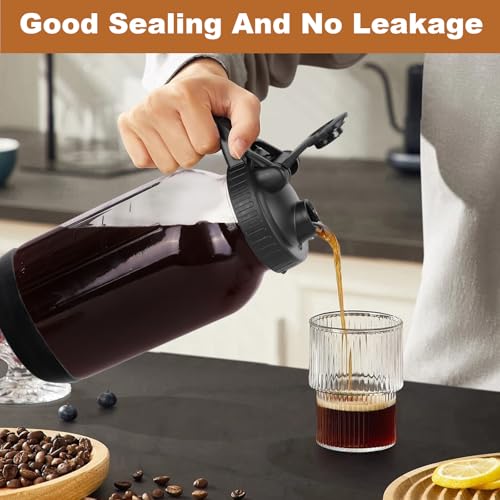 Cold Brew Coffee Maker (Black with Short Silicone Sleeve / 64 Ounces)