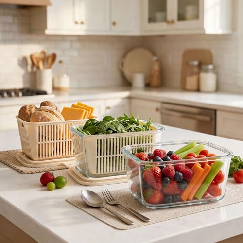 Glass Food Storage Containers with Glass Lids (Ivory White- 2RT)