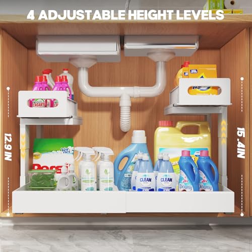 1 Pack Expandable Under Sink Organizers Storage With Upgrade Ball (1 Pack-15.3"-24.2"W / White)
