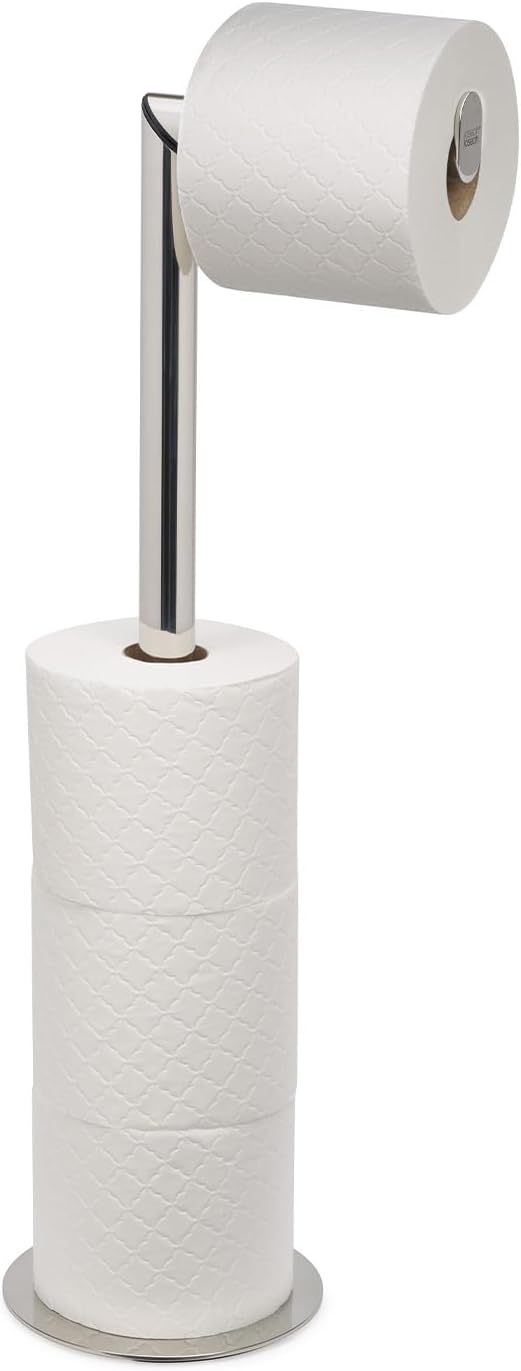 Joseph Joseph EasyStore Luxe 2 in 1 Free-Standing Toilet Paper Holder Stand, Premium Stainless Steel, Up to 4 Toilet Roll Storage