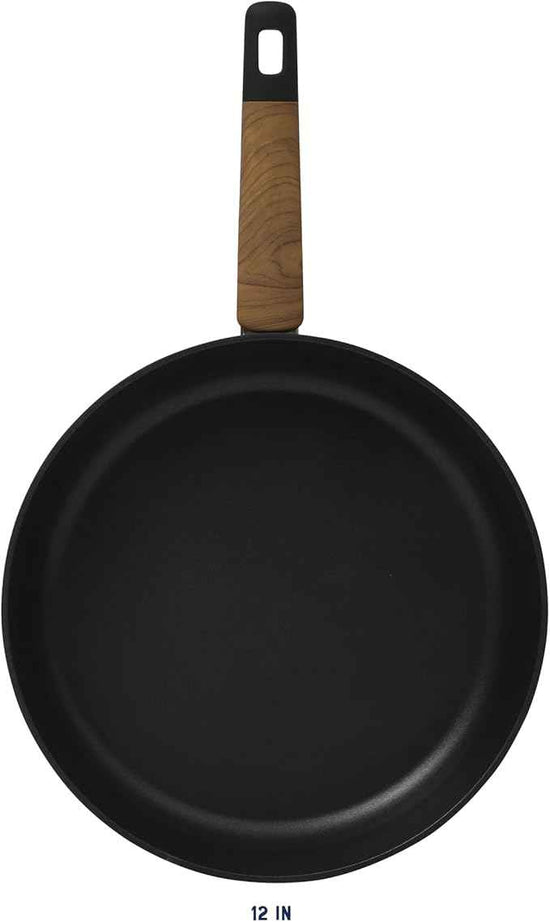 Oster Platinum Oxburg 10 Inch Frying Pan Forged Aluminum PFA Free Non-toxic Premium Ceramic Non Stick Interior Skillet, Kitchen Egg Pan, Omelet Pan - Black w/Wood Handles