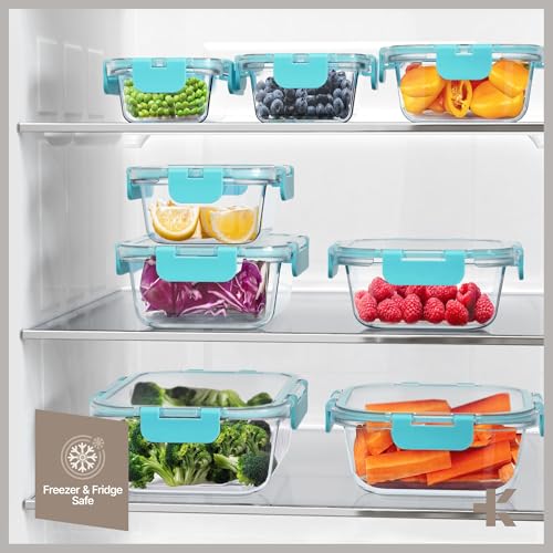 Bakken Borosilicate Glass Food Storage Containers with Lids 24 Pieces (Aqua)