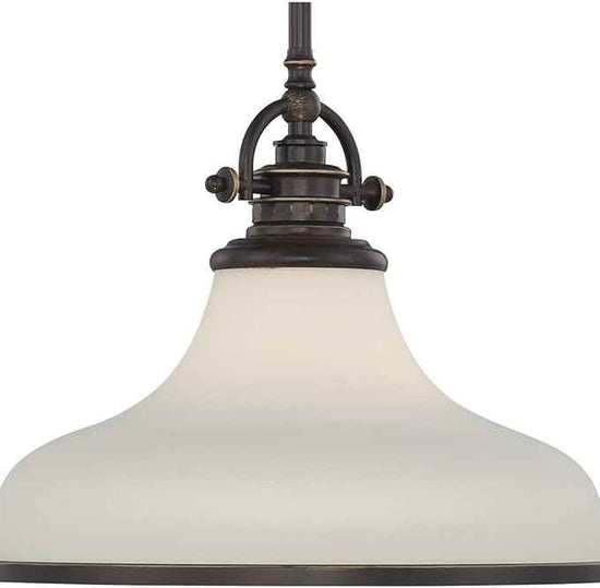 Quoizel Grant 13.5" Pendant Light, Palladian Bronze with Opal Etched Glass, 13"–51" Adjustable Height for Kitchen Island or Table