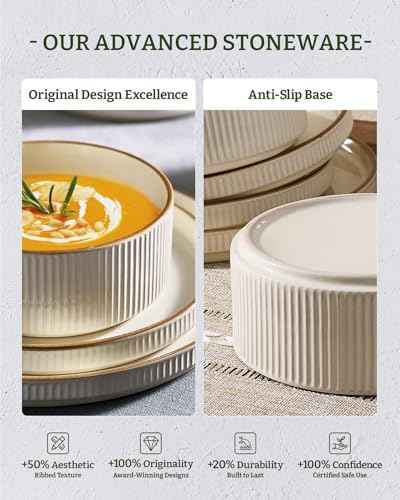 Plates and Bowls Set with Rim (12 Count)
