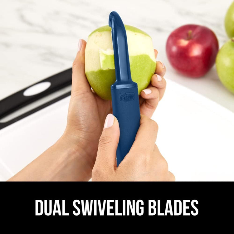GORILLA GRIP Patented BPA-Free Sharp Stainless Steel Swivel Vegetable Peeler, Comfortable Handle Potato Peelers, Smooth Peeling, Peel Carrots Apple, Includes Blade Cover, Kitchen Tool, Blue