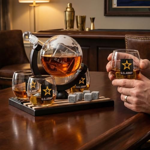 U.S. Army Globe Whiskey Decanter Set with 4 Liquor Glasses