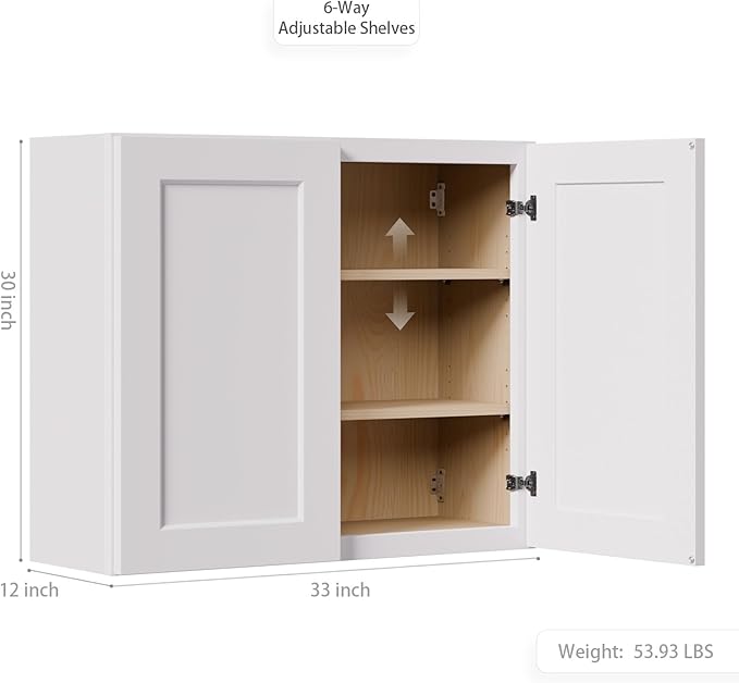 36 Inch Laundry Room Cabinets Wall Mounted, Solid Wood Over The Toilet Storage Cabinet, Bathroom Organizer Cabinets with 2 Shaker Door & Shelves, Easy to Assemble for Kitchen, Garage - White