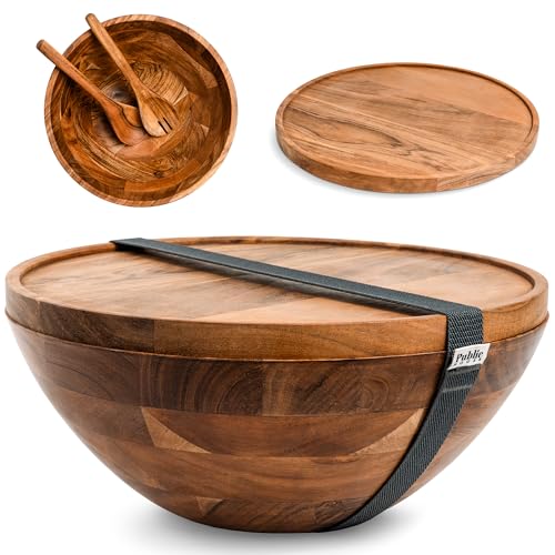 Large Wooden Salad Bowl Set 12.5 Inch with Serving Utensils (Natural / 12.5)