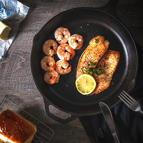 Cast Iron Skillet 8 Inch with Lid Chefs Frying Pan Black (8 inch / Black)