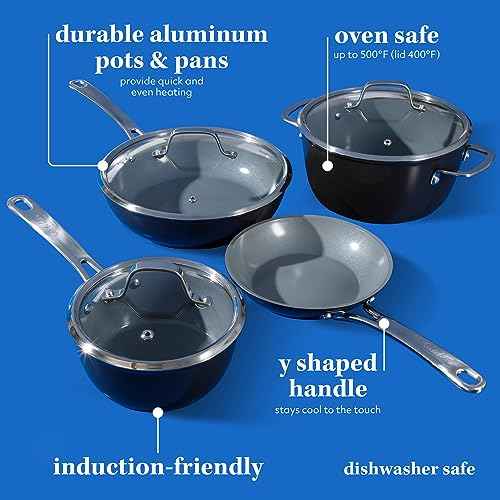 Kitchen Essentials 10 Piece PFA Free Titanium Ceramic Nonstick Interior Forged Aluminum Cookware Pots and Pans Set