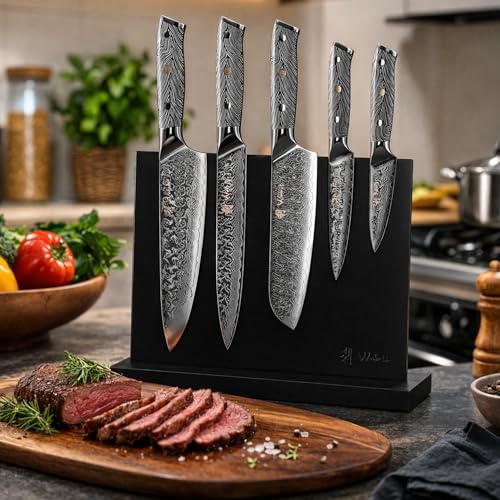 Noir Blanc VG10 Damascus Knife Block Set