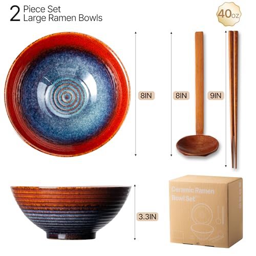 8 Inch Ceramic Ramen Bowl Set of 2 (Aurora Galaxy)