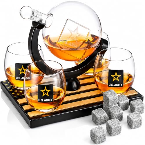 U.S. Army Globe Whiskey Decanter Set with 4 Liquor Glasses