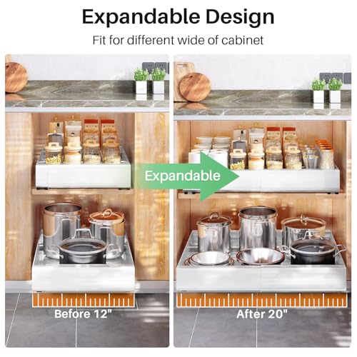 Pull out Cabinet Organizer (White / 21"D×12"-20"W(4 Pack))