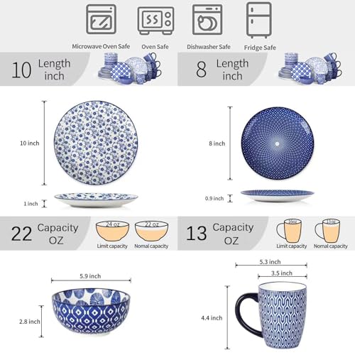 Ceramic Dinnerware Sets for 6 (Vintage Blue A / 24 Pieces)
