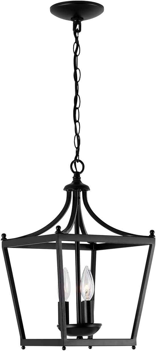 Capital Lighting 4036MB Stanton Geometric Metal Open Frame Lantern Foyer Pendant, 3-Light 180 Total Watts, 17" H x 10" W, Matte Black