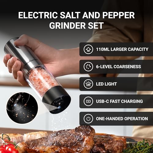 Electric Salt and Pepper Grinder Set (Large / Black)