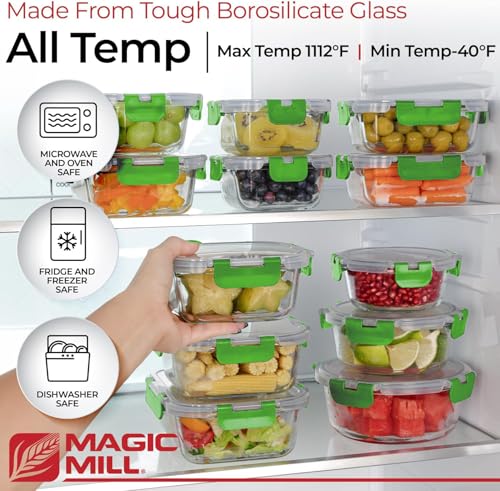 Premium Borosilicate Glass Food Storage Containers with lids Set (Green)
