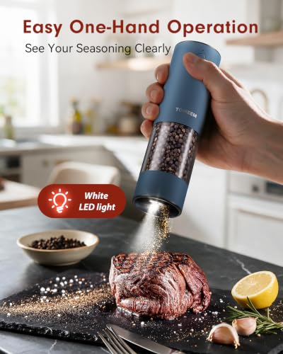 Larger Capacity Rechargeable Electric Salt and Pepper Grinder Set (Blue)