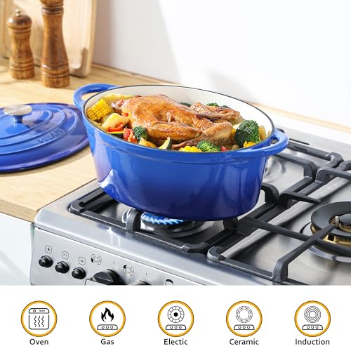 7.5 QT Oval Enameled Cast Iron Dutch Oven Pot with Lid