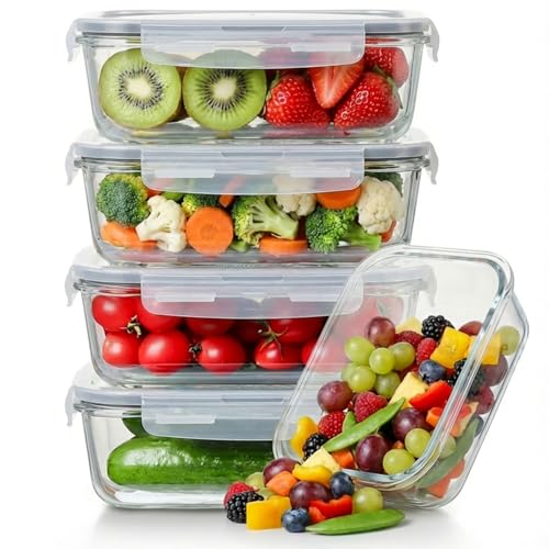 5 Pack 36oz Borosilicate Glass Food Storage Containers Set with Lids (clear)