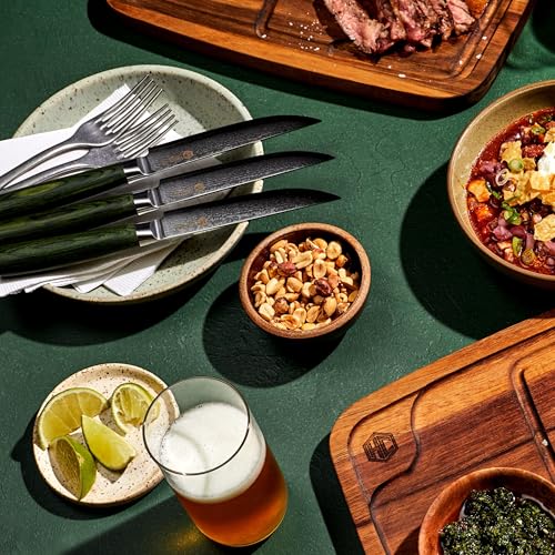 Green 4 Piece Damascus Steel Steak Knife Set (4 Count)