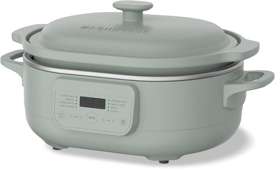 4 Quart Programmable Slow Cooker with Flexible Easy Programming, 8-in-1 Multi-Cooker with Dishwasher Safe Lid & Removable Crock Pot & Wooden Spoon, Nonstick, Oven Safe Pot to 500°F, Olive - Nestoria