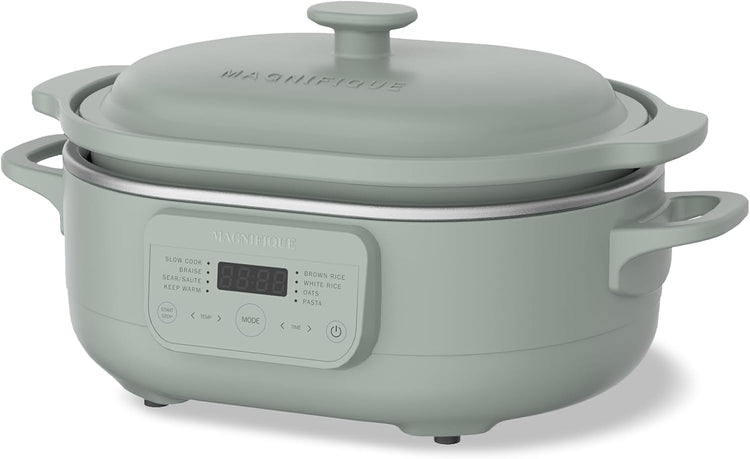 4 Quart Programmable Slow Cooker with Flexible Easy Programming, 8-in-1 Multi-Cooker with Dishwasher Safe Lid & Removable Crock Pot & Wooden Spoon, Nonstick, Oven Safe Pot to 500°F, Olive - Nestoria