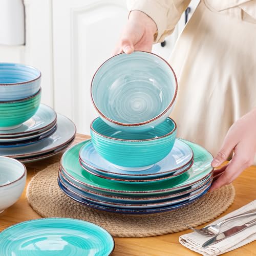 Bonita Plates and Bowls Set 18 Pieces Blue Stoneware Service for 6 (18 Count)