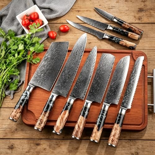 9 PCS Damascus Kitchen Knife Set (10 Count)