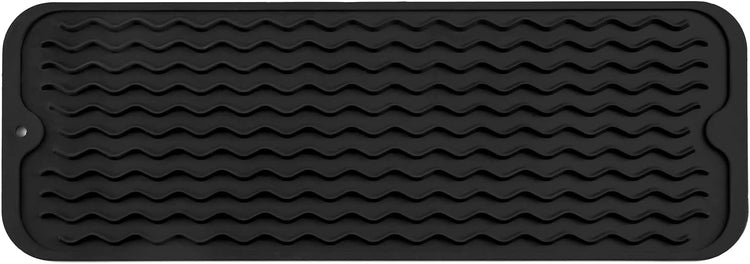 Silicone Dish Drying Mat for Multiple Usage,Easy clean,Eco-friendly,Heat-resistant Silicone Mat for Kitchen Counter,Sink,Bar,Bottle,or Cup Black M 17 inches x 6 inches