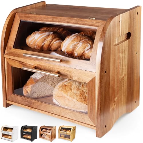 Arise Acacia Wooden Bread Box for Kitchen Countertop (Umber)