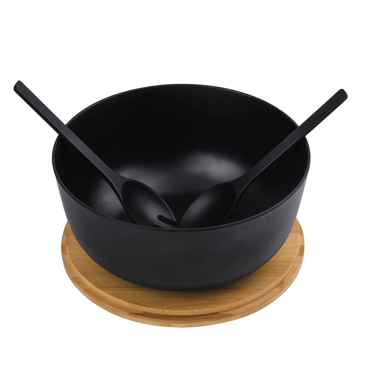 Bamboo Fiber Salad Bowl with Servers Set Large 9.8inches Nature Bamboo Mixing Bowl with Servers with Lid Spoon and Fork for Fruits