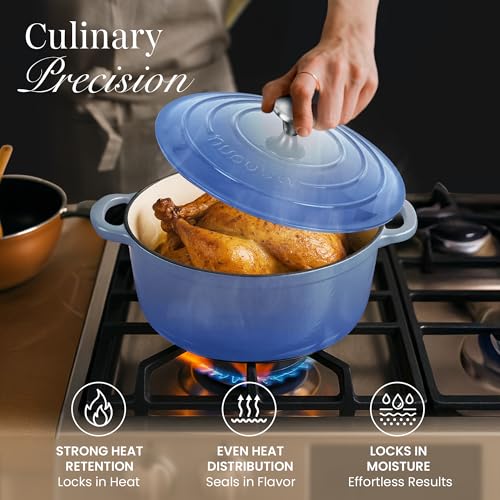 Enamelled Cast Iron Dutch Oven Pot with Lid 6.4 Quart Non Stick Casserole Pot