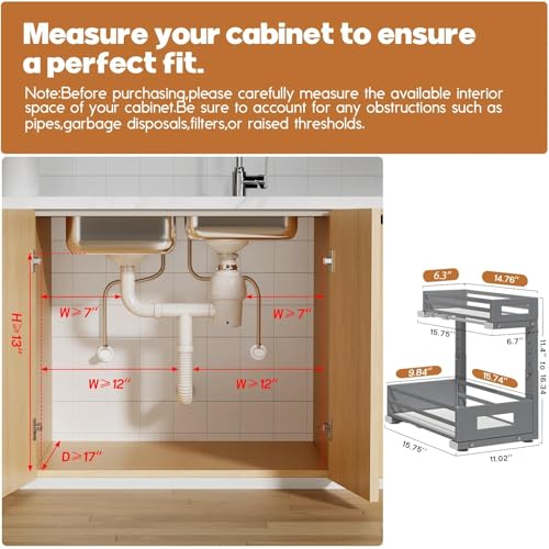 2 Pack Under Sink Organizers and Storage (2 Pack-15.7"Dx11.4"-16.34"H / Gray)