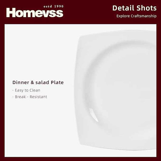 HomeVss, New Bone China Dinnerware Set, Rim Square Shape, 16pc Set