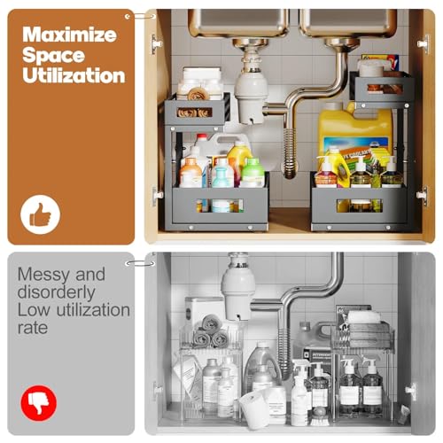 2 Pack Under Sink Organizers and Storage (2 Pack-15.7"Dx11.4"-16.34"H / Gray)