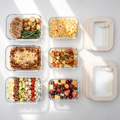 Glass Food Storage Containers with Glass Lids (Ivory White - 6RT)