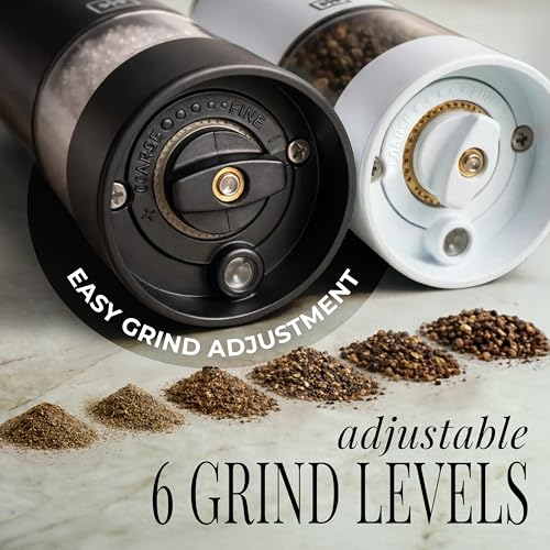 Rechargeable Electric Salt and Pepper Grinder Set (Black/White)