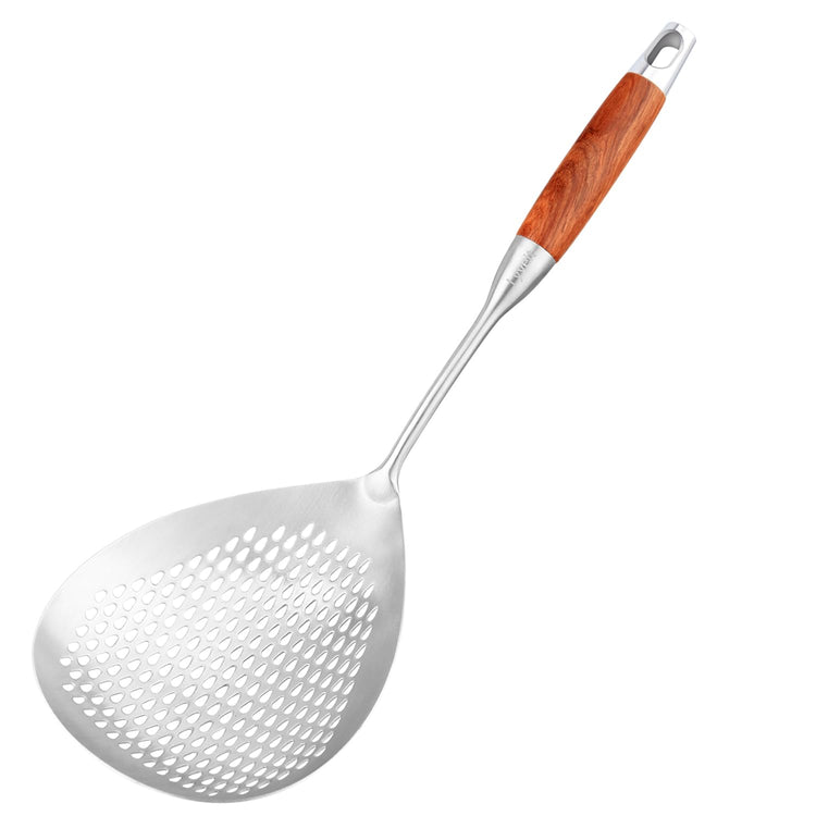Large Slotted Spoon with Long Wooden Handle