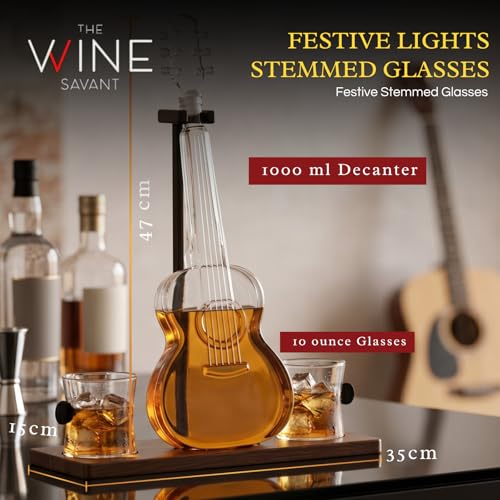 Guitar Whiskey & Wine Decanter & Mahogany Base (3 Count)