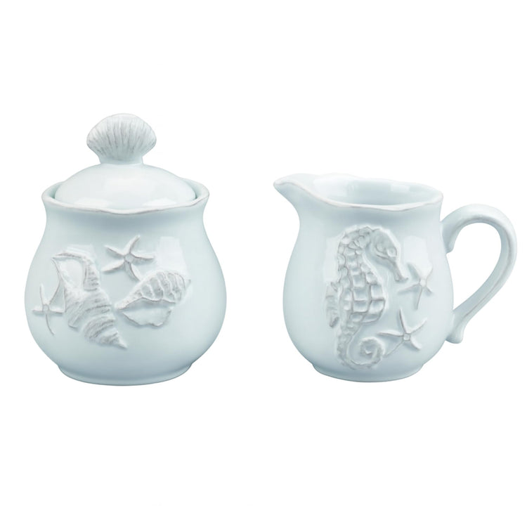 Blue Sky Ceramics Sky Ceramic Laguna Coastal Sugar and Creamer Set Blue