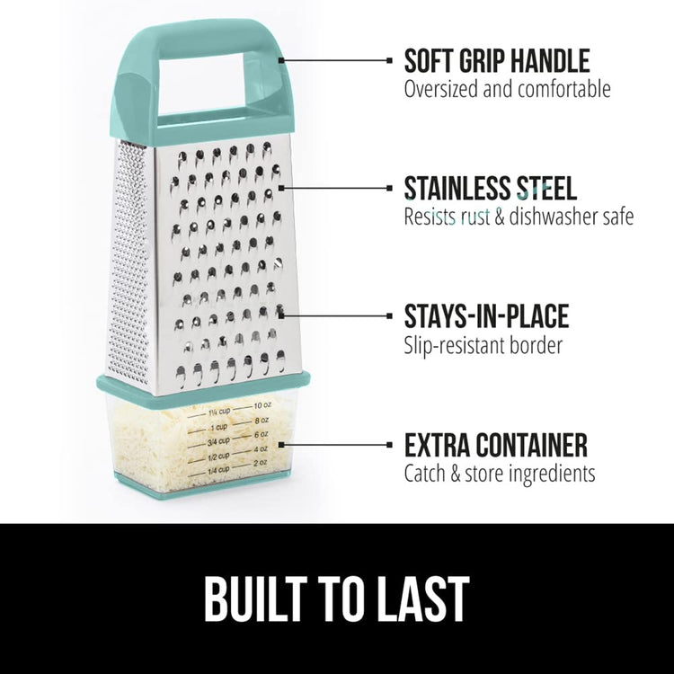 XL 4 Sided Stainless Steel Cheese Grater With Measurement Container
