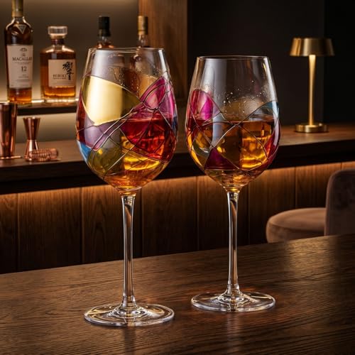 Artisanal Hand Painted Stemmed Wine Glasses (2 Count)